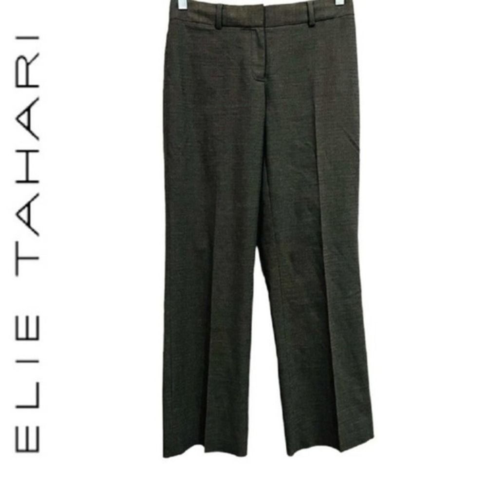 Elie Tahari Womens Brown Virgin Wool Straight Leg Trousers Dress Pants Size 4